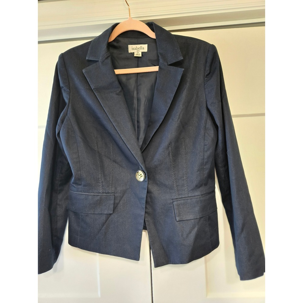 Isabella Suits Navy Blue Single Button Blazer Jacket Size 10 Notched Lapel